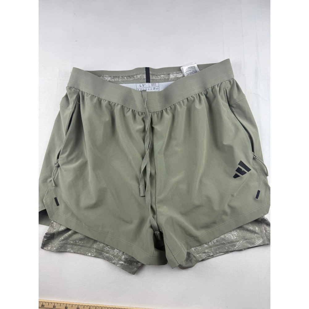 Adidas Training Shorts Large Olive 2-in-1 Aeroready Slim Fit 5 Inch Inseam